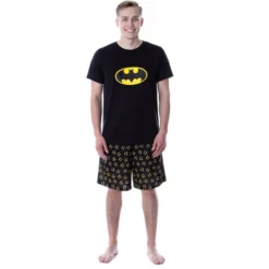 DC Comics Mens' Batman Logo Short Sleeve Shirt Pajama Short Set Black -Sleepwear Sales Store GUEST b114a875 f709 417c 99f3 bf75ff0a1a29