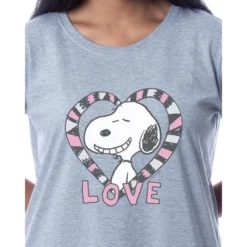 Peanuts Womens' Snoopy Love Valentine's Day Nightgown Sleep Pajama Shirt Grey