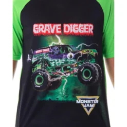 Monster Jam Boys' Grave Digger Monster Truck Shirt And Shorts Pajama Set