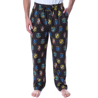 Harry Potter Adult Men's Hogwarts 4 House Crests Loungewear Pajama Pants Black 5 Harry Potter Adult Men's Hogwarts 4 House Crests Loungewear Pajama Pants Black - Image 5