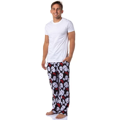 Friday The 13th Mens' Jason Voorhees Mask Allover Sleep Pajama Pants Black 1 Friday The 13th Mens' Jason Voorhees Mask Allover Sleep Pajama Pants Black