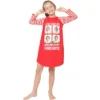 Elf The Movie Will Farrell Santa Holiday Christmas Fleece Raglan Nightgown Sleepshirt Pajama, Red, 7/8 Red