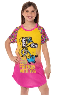 Girls' Despicable Me Minions Take Your Friends With You Nightgown Pajama Multicolored 4 Girls' Despicable Me Minions Take Your Friends With You Nightgown Pajama Multicolored - Image 4
