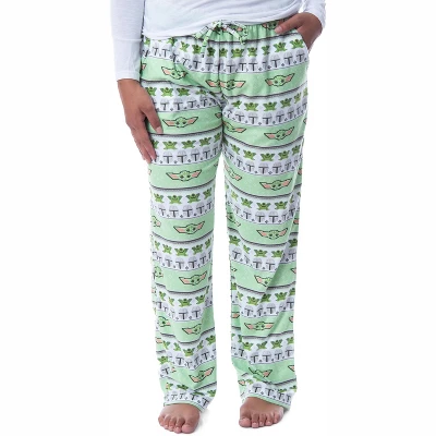 Star Wars Womens' The Mandalorian Baby Yoda Grogu Ugly Sweater Pajama Pants Green 4 Star Wars Womens' The Mandalorian Baby Yoda Grogu Ugly Sweater Pajama Pants Green - Image 4