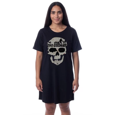 The Goonies Womens' Movie Film Skull Map Nightgown Sleep Pajama Shirt Black 3 The Goonies Womens' Movie Film Skull Map Nightgown Sleep Pajama Shirt Black - Image 3