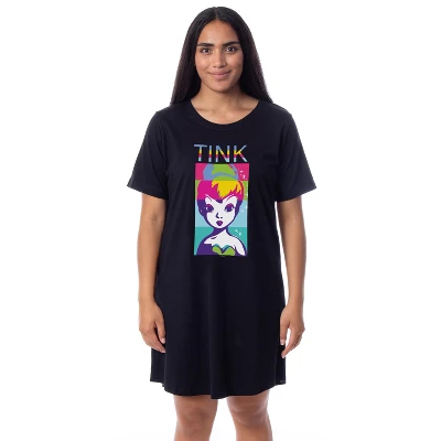 Disney Womens' Tinker Bell Pop Art Character Nightgown Sleep Pajama Shirt Black 3 Disney Womens' Tinker Bell Pop Art Character Nightgown Sleep Pajama Shirt Black - Image 3
