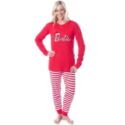 Barbie Family Christmas Logo Santa Unisex Sleep 2 Piece Pajama Set Adult