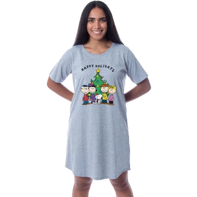 Peanuts Womens' Happy Holidays Christmas Nightgown Sleep Pajama Shirt Grey 3 Peanuts Womens' Happy Holidays Christmas Nightgown Sleep Pajama Shirt Grey - Image 3