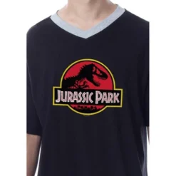 Jurassic Park Mens' Dinosaur Film Logo Sleep Pajama Dress Shirt