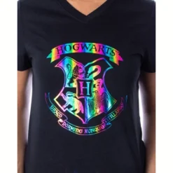 Harry Potter Womens' Rainbow Foil Hogwarts Crest 2 Piece Pajama Jogger Set Multicolor