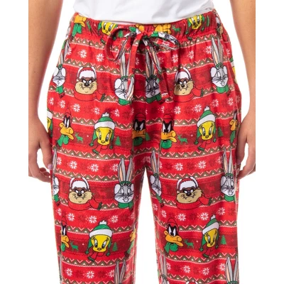 Looney Tunes Womens' Christmas Character Santa Bugs Taz Daffy Pajama Pants Red 2 Looney Tunes Womens' Christmas Character Santa Bugs Taz Daffy Pajama Pants Red - Image 2