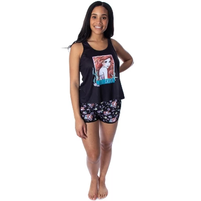 Disney Little Mermaid Women's Ariel Tank Short Pajama Set Black 1 Disney Little Mermaid Women's Ariel Tank Short Pajama Set Black