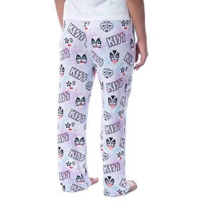 KISS Womens' All Over Band Logo And Faces Pastel Tie Dye Pajama Sleep Pants Multi 1 KISS Womens' All Over Band Logo And Faces Pastel Tie Dye Pajama Sleep Pants Multi